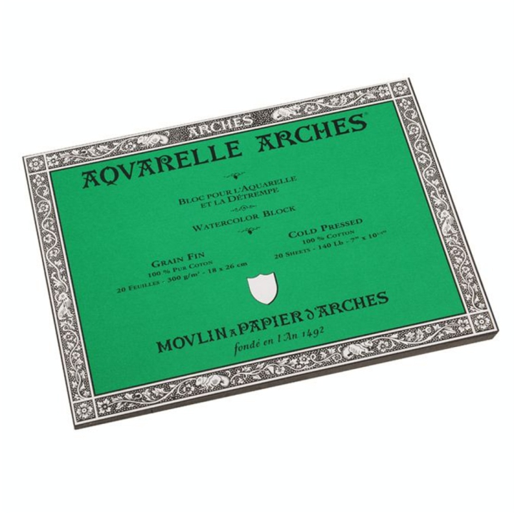 Papier aquarelle bloc de 20 feuilles 18 x 26cm 300g grain fin - Arches - Rougier et Plé