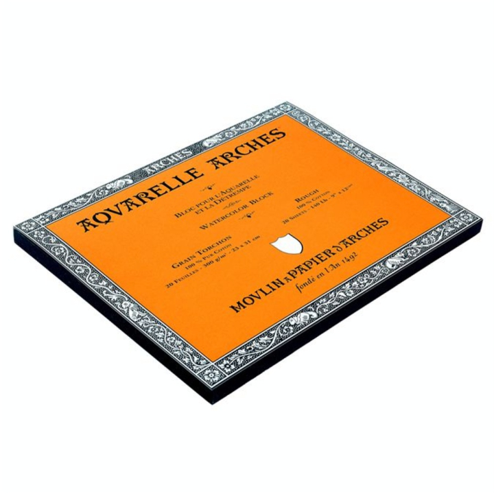 Papier aquarelle bloc de 20 feuilles 23 x 31cm 300g grain torchon - Arches - Rougier et Plé
