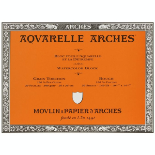 Papier aquarelle bloc de 20 feuilles 26 x 36cm 300g grain torchon - Arches - Rougier et Plé