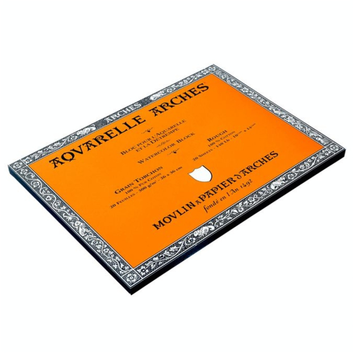 Papier aquarelle bloc de 20 feuilles 26 x 36cm 300g grain torchon - Arches - Rougier et Plé