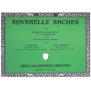 Papier aquarelle bloc de 20 feuilles 26 x 36cm 300g grain fin - Arches - Rougier et Plé
