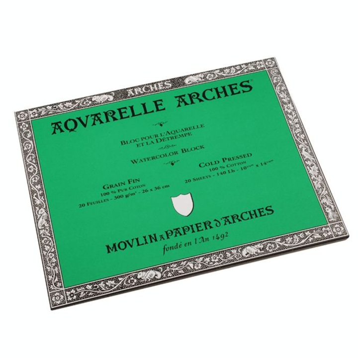 Papier aquarelle bloc de 20 feuilles 26 x 36cm 300g grain fin - Arches - Rougier et Plé