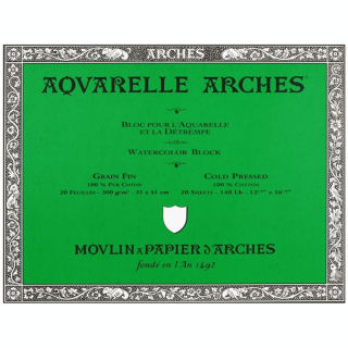 Papier aquarelle bloc de 20 feuilles 31 x 41cm 300g grain fin - Arches - Rougier et Plé