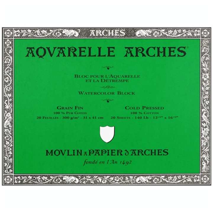 Papier aquarelle bloc de 20 feuilles 31 x 41cm 300g grain fin - Arches - Rougier et Plé