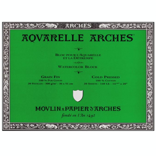 Papier aquarelle bloc de 20 feuilles 36 x 51cm 300g grain fin - Arches - Rougier et Plé