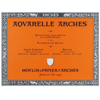 Papier aquarelle bloc de 20 feuilles 46 x 61cm 300g grain torchon - Arches - Rougier et Plé