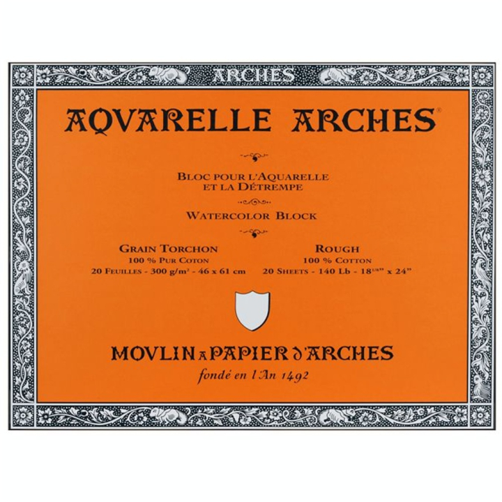 Papier aquarelle bloc de 20 feuilles 46 x 61cm 300g grain torchon - Arches - Rougier et Plé