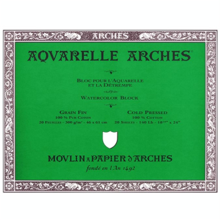 Papier aquarelle bloc de 20 feuilles 46 x 61cm 300g grain fin - Arches - Rougier et Plé