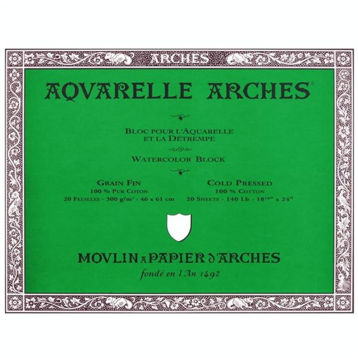 Papier aquarelle bloc de 20 feuilles 46 x 61cm 300g grain fin - Arches - Rougier et Plé