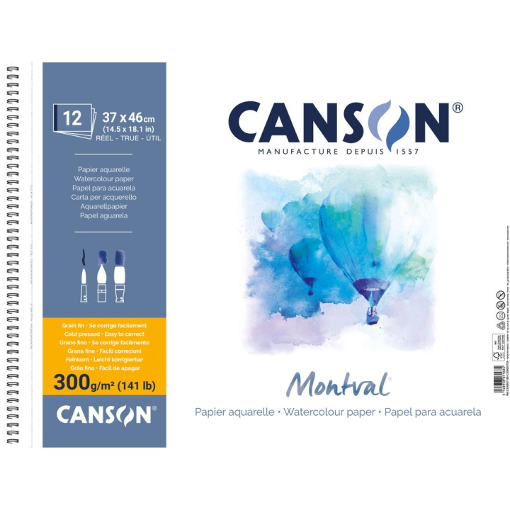 Papier aquarelle Montval album de 12 feuilles 300g grain fin - Canson - Rougier et Plé