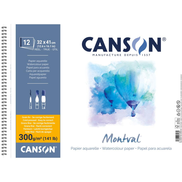 Papier aquarelle Montval album de 12 feuilles 300g grain fin - Canson - Rougier et Plé