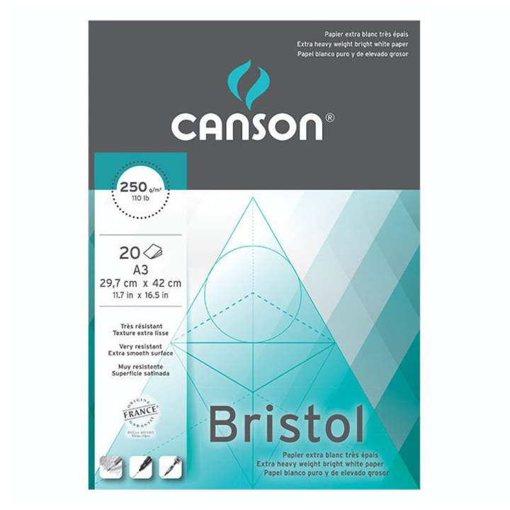 Canson Bristol Extra lisse 250g/m², bloc collé petit côté A3 - 29,7 x 42cm - Canson - Rougier et Plé