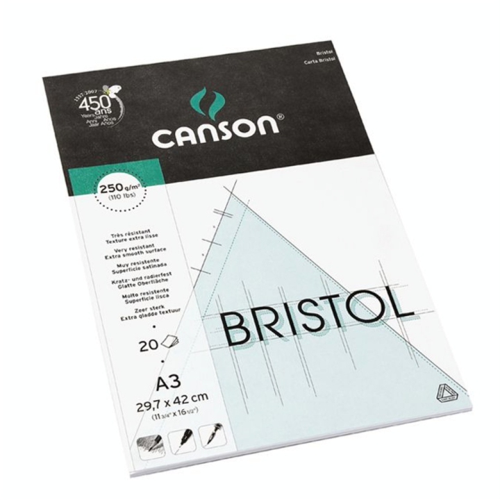 Canson Bristol Extra lisse 250g/m², bloc collé petit côté A3 - 29,7 x 42cm - Canson - Rougier et Plé