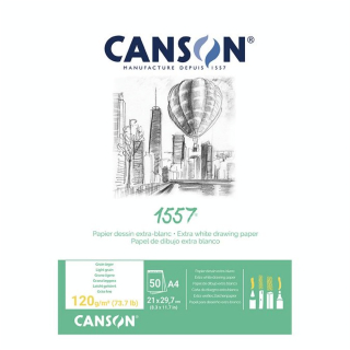 Canson 1557 grain léger 120g/m², bloc collé petit côté A4 - 21 x 29,7cm - Canson - Rougier et Plé