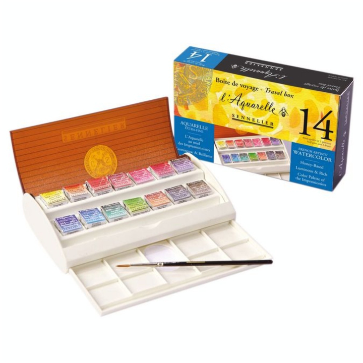 Boite d'aquarelle extra-fine au miel de 14 demi-godets - Sennelier - Rougier et Plé