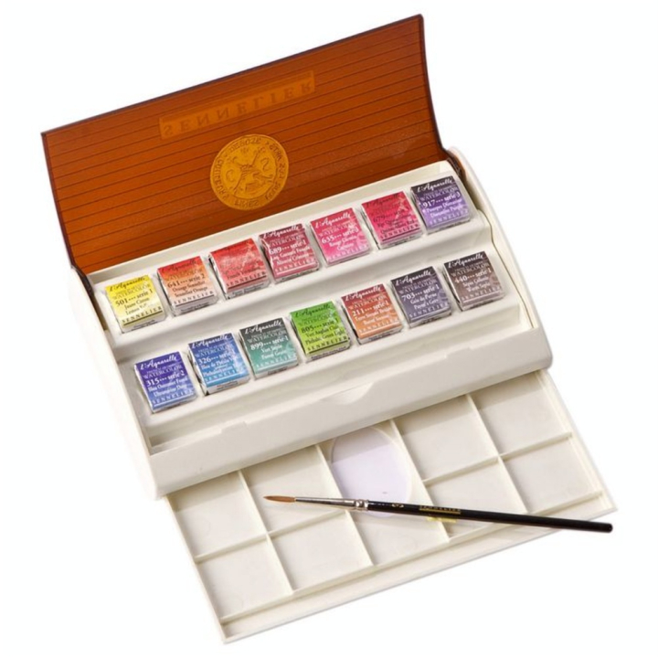Boite d'aquarelle extra-fine au miel de 14 demi-godets - Sennelier - Rougier et Plé