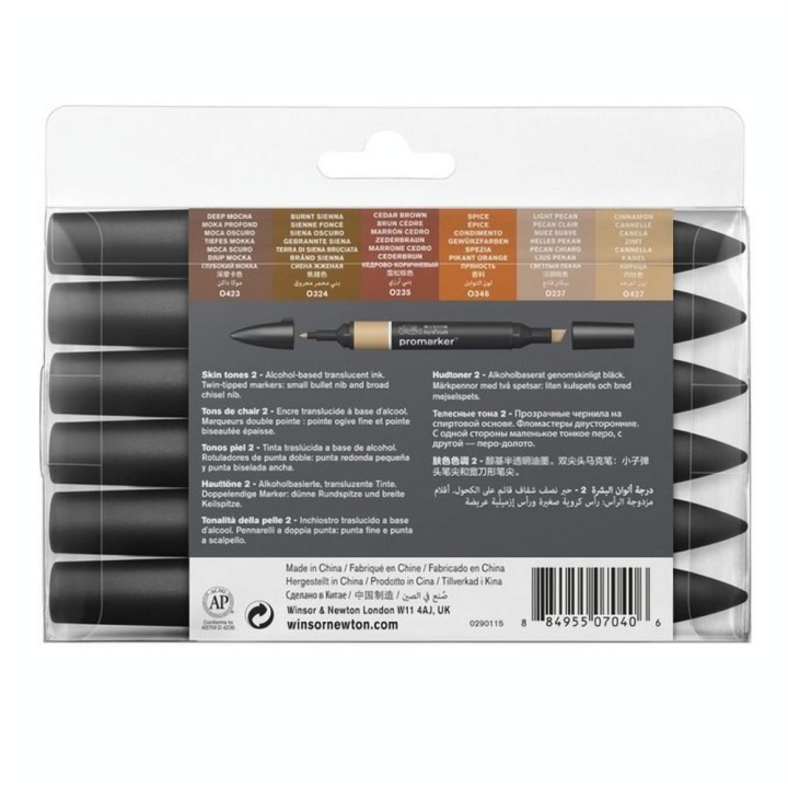 Set de 6 Promarker teintes chairs n°2 - Winsor & Newton - Rougier et Plé