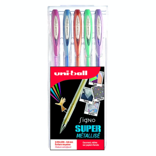 Stylo Signo encre gel moyen effet métal en pochette par 5 - Uni-Ball - Rougier et Plé