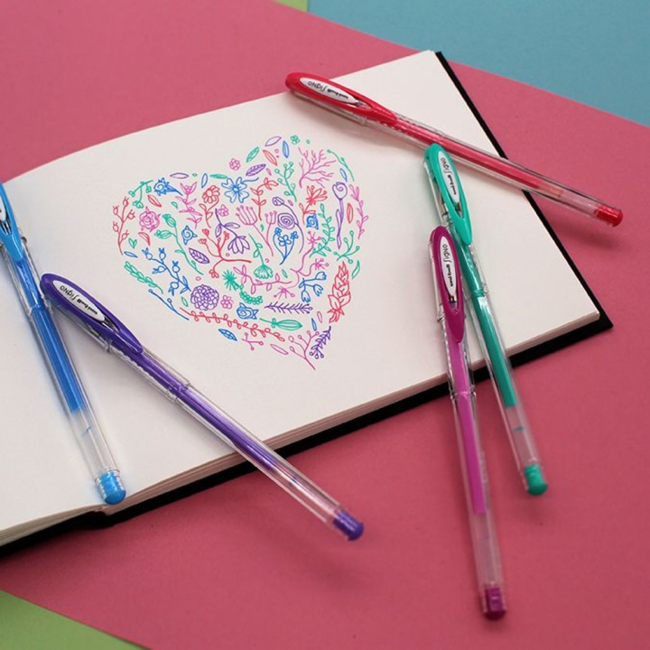Stylo Signo encre gel moyen effet métal en pochette par 5 - Uni-Ball - Rougier et Plé