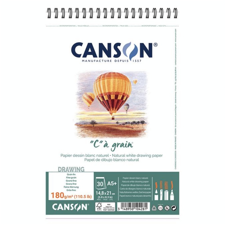 Album de papier C à Grain A5 - 180 g/m² - 30 feuilles - Canson - Rougier et Plé
