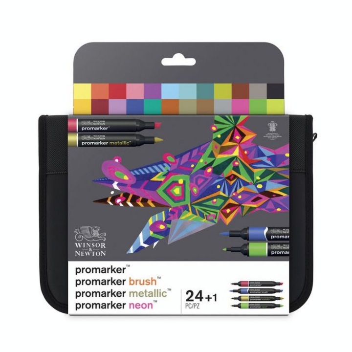 Marqueurs assortis 12 Promarker + 6 BrushMarker + 3 NeonMarker + 3 Metallic Marker - Winsor & Newton - Rougier et Plé