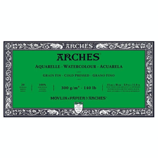 Bloc de papier aquarelle Grain fin 300 g/m² - 20 pages - Arches - Rougier et Plé