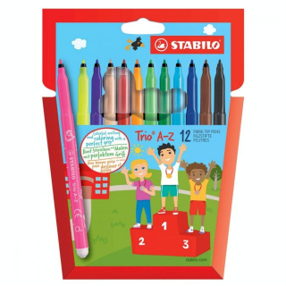 Feutres de coloriage Trio A-Z Pochette de 12 couleurs dont 2 fluo - STABILO - Rougier et Plé