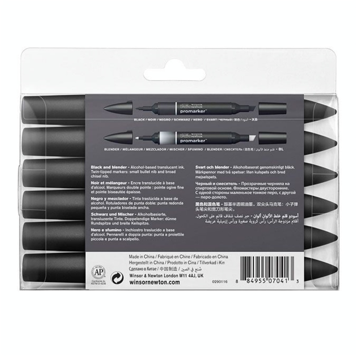 Marqueur Promarker Set 5 Noirs + Blender - Winsor & Newton - Rougier et Plé