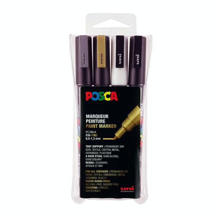 Marqueur PC-3M pointe fine 4 couleurs ASS09 - Posca - Rougier et Plé