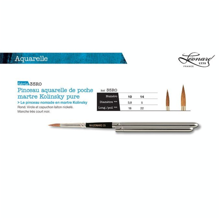 Pinceau de poche en martre Kolinsky pure s.35RO - Léonard - Rougier et Plé