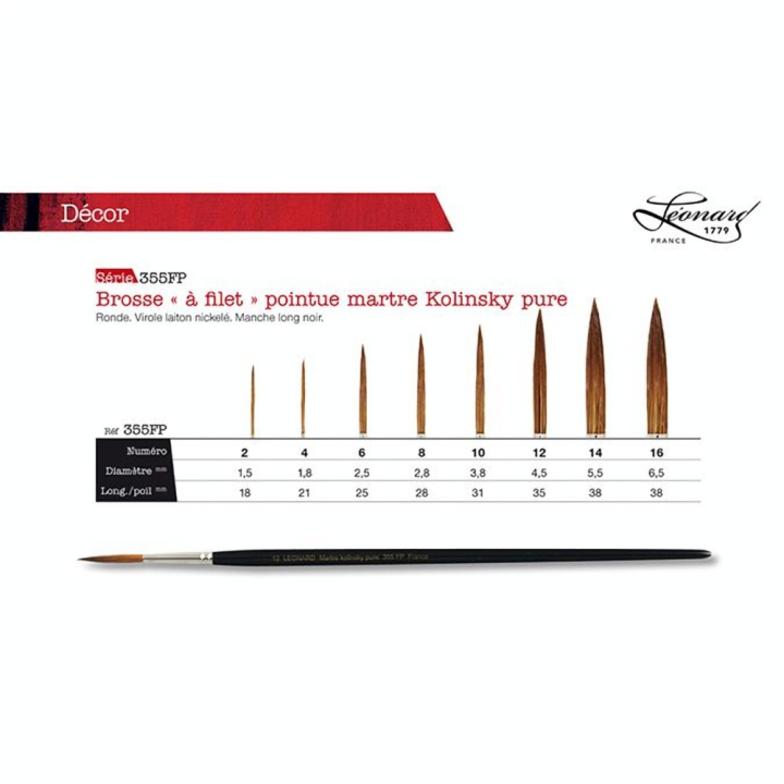 Pinceau à filet martre Kolinsky pure s.355FP - Léonard - Rougier et Plé