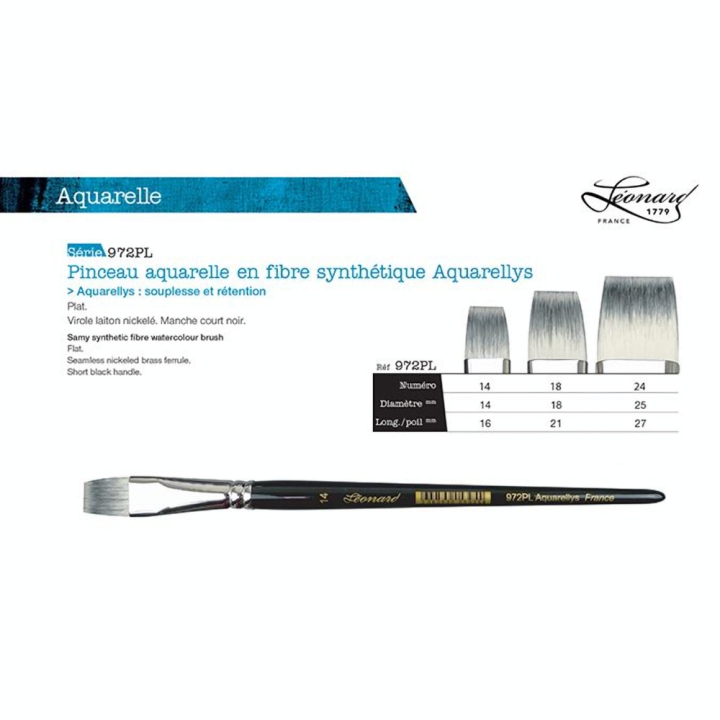 Pinceau plat Aquarellys fibres synthétiques 972PL - Léonard - Rougier et Plé