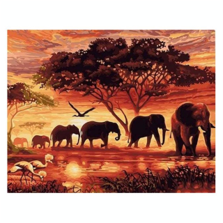 Peinture par numéro Eléphants au Coucher du soleil - Figured'Art - Rougier et Plé