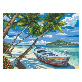 Peinture par numéro Barque Sous Les Cocotiers - Figured'Art - Rougier et Plé
