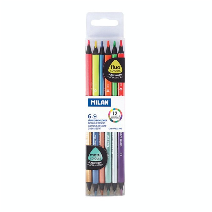 Crayon de couleur bicolore triangulaire Fluo + Métal 6 pcs - MILAN - Rougier et Plé