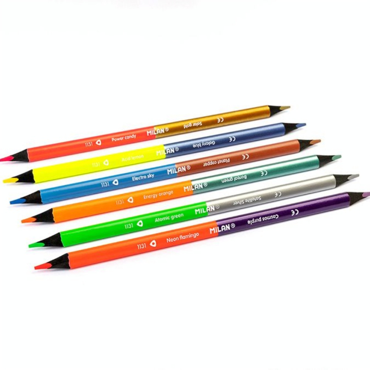 Crayon de couleur bicolore triangulaire Fluo + Métal 6 pcs - MILAN - Rougier et Plé