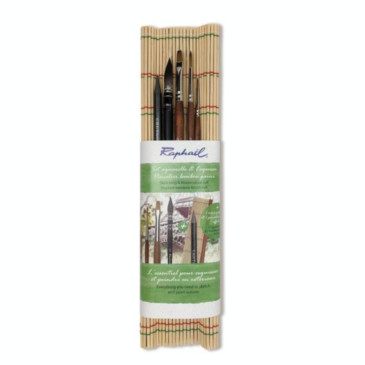 Pinceau aquarelle Set Essentiel 4 pinceaux + 1 HB + pincelier - Raphaël - Rougier et Plé