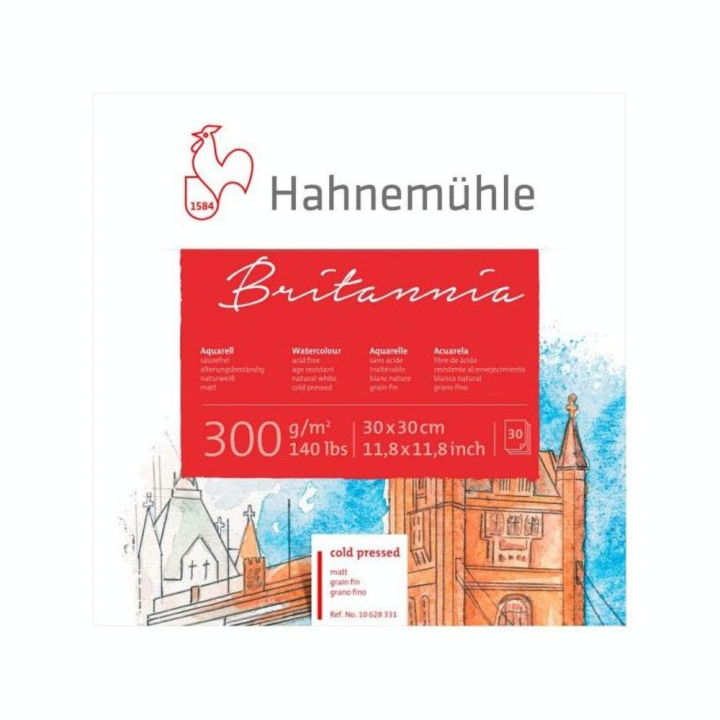 Papier aquarelle Grain fin Britannia 30 x 30 cm 300 g/m² Bloc 30 feuilles - Hahnemühle - Rougier et Plé