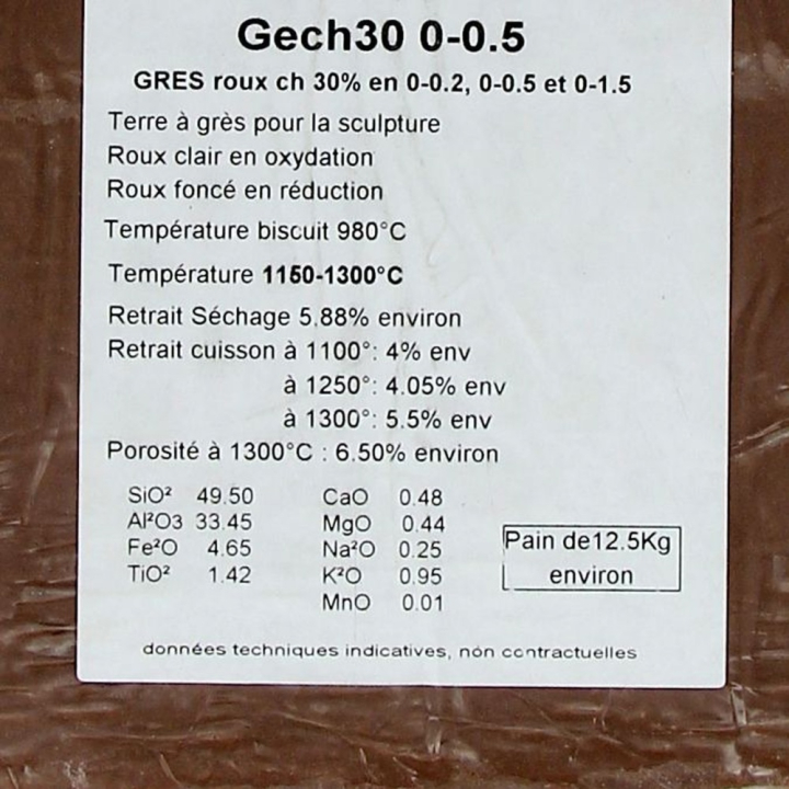 Grès roux chamotté 0-0.5mm 12,5kg - Solargil - Rougier et Plé