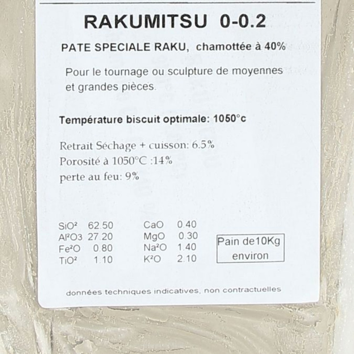Terre blanche Raku Mitsu chamotte impalpable 0-0,2mm 10kg - Solargil - Rougier et Plé