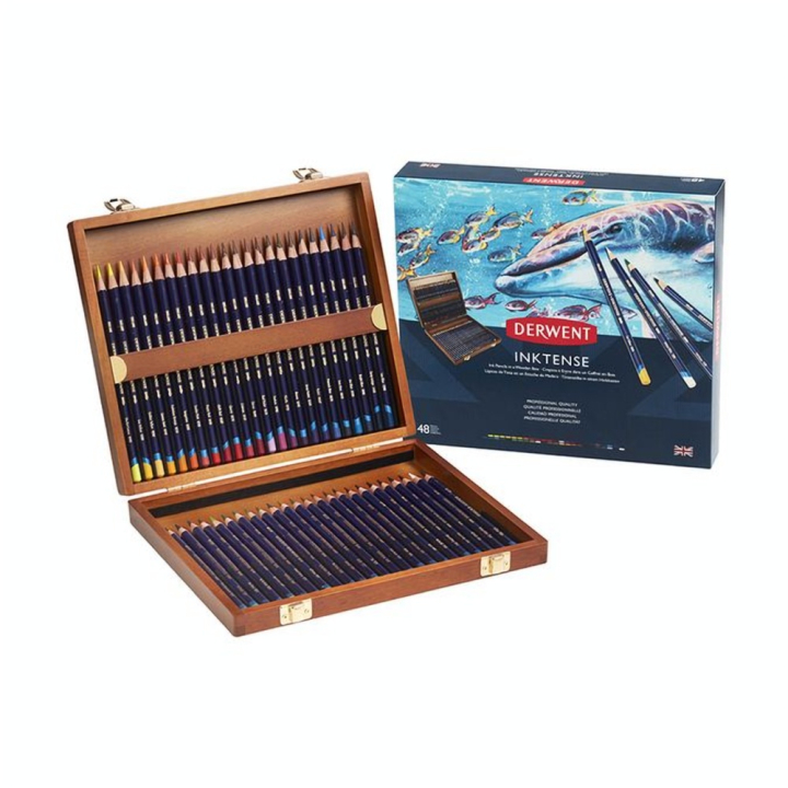 Crayon encre aquarellable Inktense Coffret bois 48 pcs - Derwent - Rougier et Plé