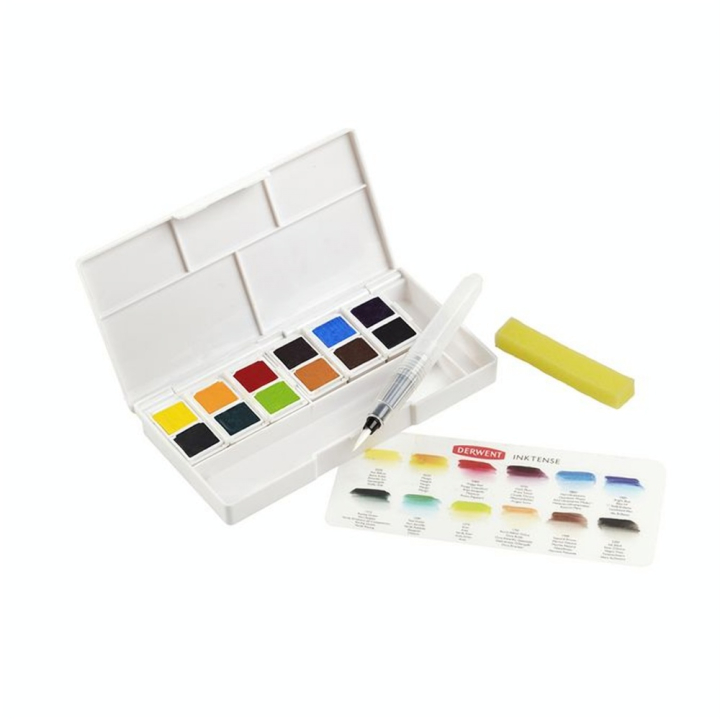 Encre aquarellable Inktense 12 demi-godets - Derwent - Rougier et Plé