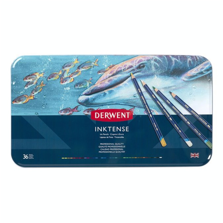 Crayon d'encre aquarellable Inktense Boîte métal 36 pcs - Derwent - Rougier et Plé
