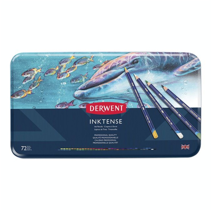 Crayon d'encre aquarellable Inktense Boîte métal 72 pcs - Derwent - Rougier et Plé