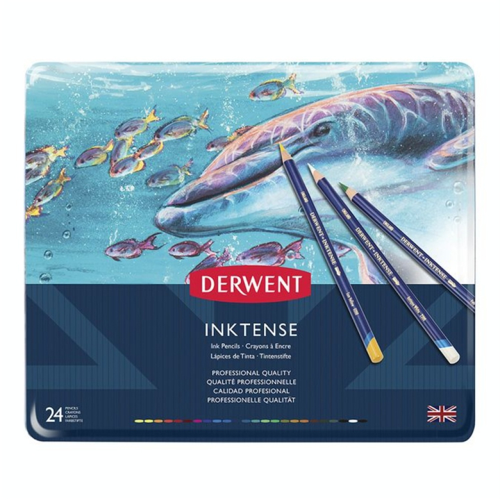 Crayon d'encre aquarellable Inktense Boîte métal 24 pcs - Derwent - Rougier et Plé