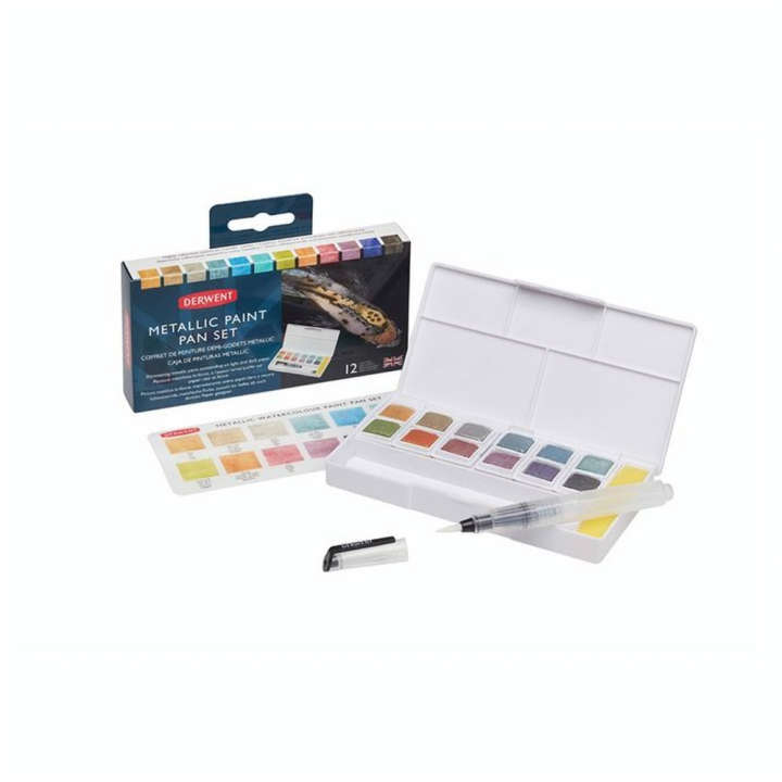 Couleurs aquarellables Metallic 12 demi-godets - Derwent - Rougier et Plé