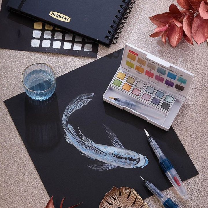 Couleurs aquarellables Metallic 12 demi-godets - Derwent - Rougier et Plé
