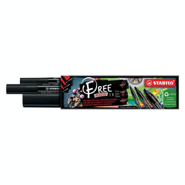 Marqueur acrylique FREE set mixte Noir 3 pcs - STABILO - Rougier et Plé