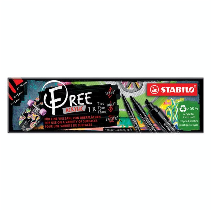 Marqueur acrylique FREE set mixte Noir 3 pcs - STABILO - Rougier et Plé