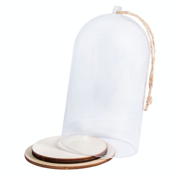 Cloche en plastique + Socle en bois 8 x 13 cm - Rayher - Rougier et Plé